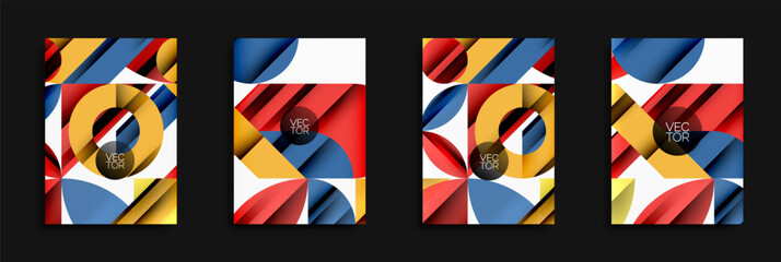 Poster - Abstract geometric backgrounds. Vibrant colors, layered shapes create dynamic compositions. Modern design elements, vector illustrations suitable for various projects.
