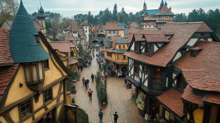 Fototapete - A bustling town where all the buildings are shaped like mushrooms