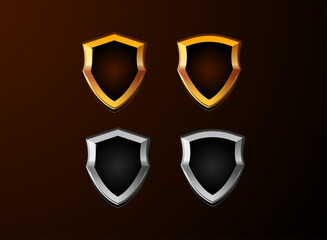 Wall Mural - set of golden and silver shiny fantasy game shield, badge, frame and medal icon
