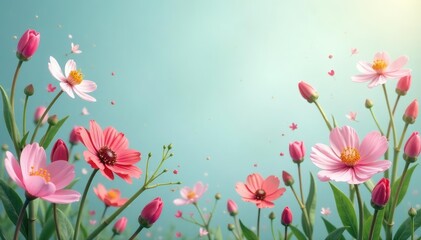 Wall Mural - Delicate wildflowers & leaves, pastel color palette, detail, closeup, summer