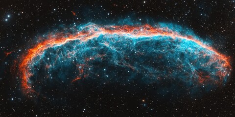 Wall Mural - Stunning Cygnus Loop Nebula Featuring Fiery Orange and Aqua Hues in Deep Space with Stellar Clouds