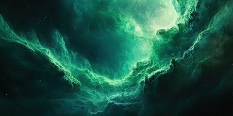 Wall Mural - Emerald Nebula. Space Cloud with Green Hues and Distant Stars in Cosmos