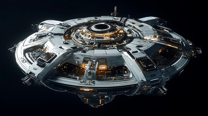 Wall Mural - a futuristic space habitat, orbiting space station with ai-powered systems, space exploration style
