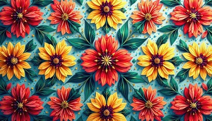 Poster - intricate floral textile design, repeating motif , beauty, detail, retro
