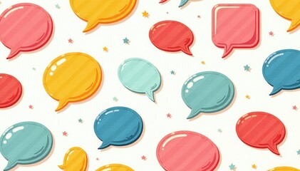 Poster - Seamless pattern of colorful speech bubbles on a white background, colorful, background, paper