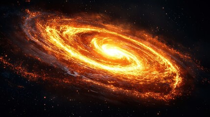 Wall Mural - Fiery galactic spiral with swirling orange, yellow, and dark space background