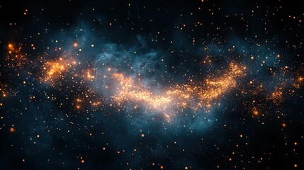 Wall Mural - Galaxy Golden light weaves through blue nebula against a black backdrop