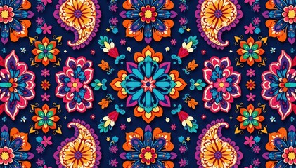 Wall Mural - Bold paisley design, vibrant color palette, large scale repeat, bright, pattern