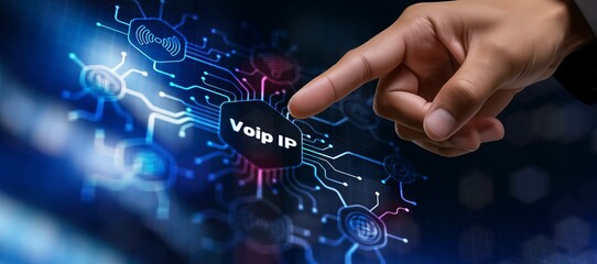 Voip telecommunication. Ip telephone and connection line. Technology concept