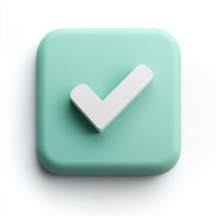 Teal square button with white checkmark icon on a white background