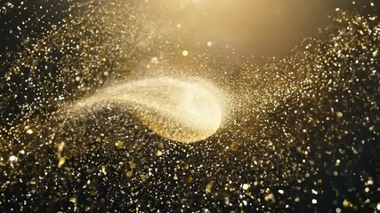 Wall Mural - Abstract Golden Particle Cloud: A captivating, artistically rendered image showcasing a swirling vortex of shimmering golden particles against a warm, radiant backdrop.
