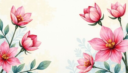 Wall Mural - Delicate watercolor floral pattern on soft backdrop, leaves, summer, feminine