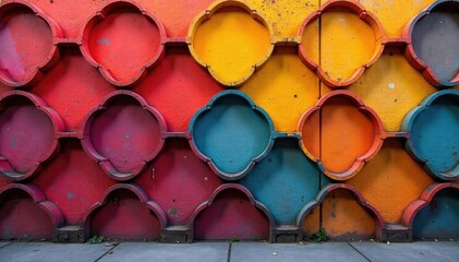 Wall Mural - Interlocking circles form a repeating motif on a wall , shapes, modern