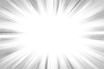 Aufkleber - Halftone gradient sun rays pattern. Abstract halftone vector dots background. monochrome dots pattern. Vector background in comic book style with sunburst rays and halftone. Retro pop art design.	