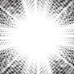 Poster - Halftone gradient sun rays pattern. Abstract halftone vector dots background. monochrome dots pattern. Vector background in comic book style with sunburst rays and halftone. Retro pop art design.