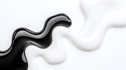 Wall Mural - abstract black and white liquid or paint swirl top view isolated on white background