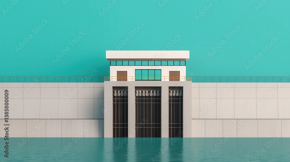 Exploded technical diagram of a dam s intake tower, showing trash racks ...