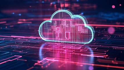 Wall Mural - abstract digital background with glowing cloud symbol and circuit patterns representing data storage