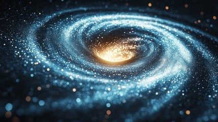 Wall Mural - Swirling galaxy with blue, white, and gold nebulas and bright, clustered stars