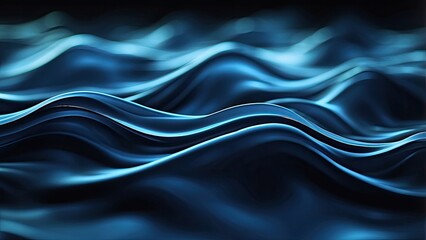 Abstract digital landscape with blue wavy lines converging towards the horizon under a dark