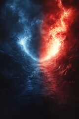 Wall Mural - dramatic abstract landscape with contrasting hues of blue and red evoking a sense of cosmic energy a
