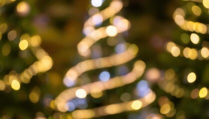 Poster - golden christmas tree bokeh lights against dark green background for festive designs, holiday cards, and warm decor

