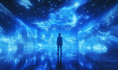 Wall Mural - surreal visuals featuring an abstract background with swirling blue lights, surrealism, blue lights