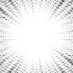 Aufkleber - Halftone gradient sun rays pattern. Abstract halftone vector dots background. monochrome dots pattern. Vector background in comic book style with sunburst rays and halftone. Retro pop art design.	