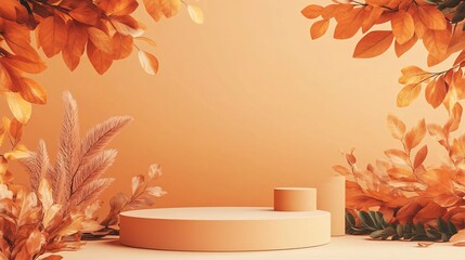 Poster - Simple product display podium adorned with autumn leaves for product placement