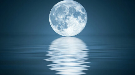 Wall Mural - Full moon reflected in calm lake water with empty sk