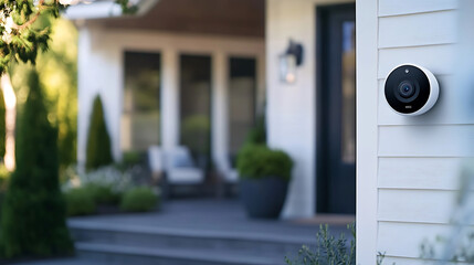Wall Mural - a smart home security camera system, suburban house with ai-powered monitoring, home tech style