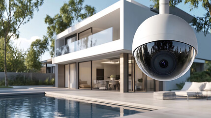 Wall Mural - a smart home security system, living room with cameras and sensors providing real-time monitoring an