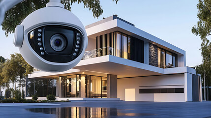 Wall Mural - a smart home security system, living room with cameras and sensors providing real-time monitoring an