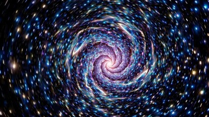 Wall Mural - Hypnotic cosmic vortex rotating, pulling viewers through mesmerizing swirling nebulae with sparkling stardust, revealing intricate celestial patterns and infinite galactic depths