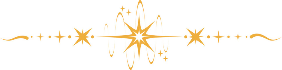 Wall Mural - Magic border with stars and moon. Celestial mystic ornament. Astrology tarot golden element with sun symbol. Fantasy divider with spiritual decoration