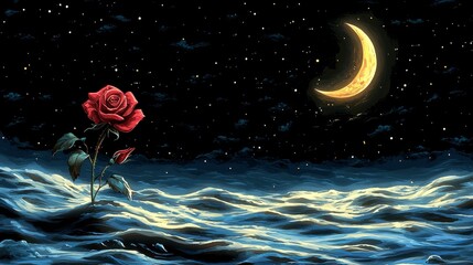 Wall Mural - a red rose sitting on top of a rock in the ocean