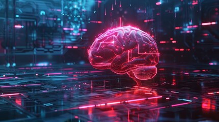 Brain Network - Abstract glowing brain in a network, representing AI, technology, and intelligence