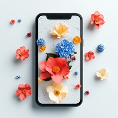 Aufkleber - Smartphone showcasing floral display with vibrant colors and a minimalist aesthetic, evoking a sense of spring.