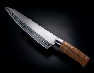 hammered steel chef s knife with wood handle