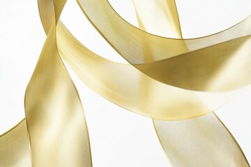 Fototapete - Elegant golden ribbon swirling gracefully in soft light, creating an enchanting display of motion and texture
