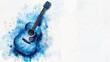 © M.Gierczyk - Watercolor blue acoustic guitar on clean white background with paint splatter