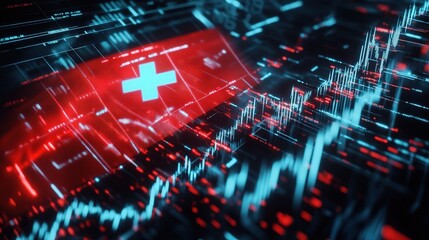Wall Mural - economic analysis with switzerland flag and financial graphs visual
