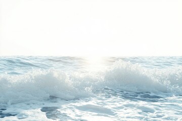 Poster - Waves shimmer in golden sunlight on a tranquil ocean during sunset, creating a serene and picturesque coastal atmosphere