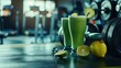 © ArtfulAura - Refreshing green smoothies with lime in a gym setting.