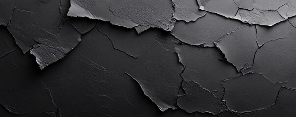Poster - Black cracked stone wall texture background showing rough surface