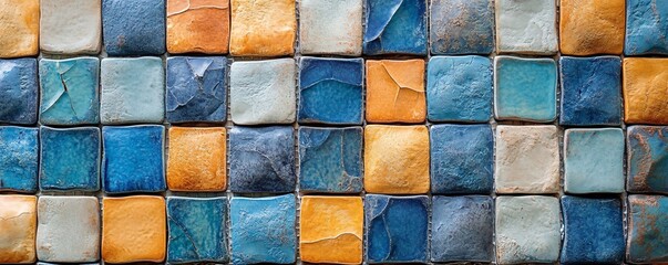 Aufkleber - Colorful mosaic tiles showing a distressed texture