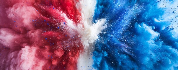 Aufkleber - Red white and blue powder exploding creating abstract shapes