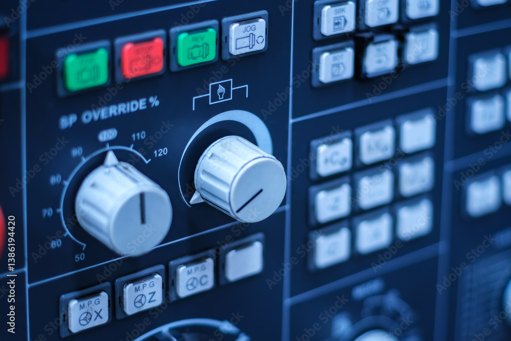 Stock-Foto „Control panel of old CNC milling machine. Detailed close-up ...