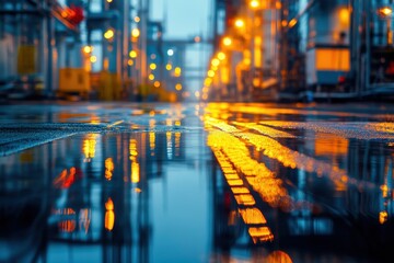 Aufkleber - Vibrant neon cityscape reflecting rain at night with bustling streets and glowing signs illuminating dark alleyways