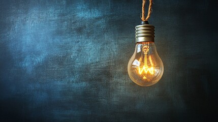 Leinwandbilder - Vintage light bulb hanging providing inspiration on blackboard